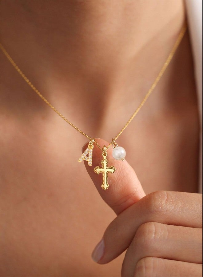 ENASAL Cross Pearl Necklace for Girls, First Communion Baptism Confirmation Little Girls Jewelry Gifts for Teenage Daughter Best Friend, Initial Necklace Christian Gifts for Women -A - Image 4
